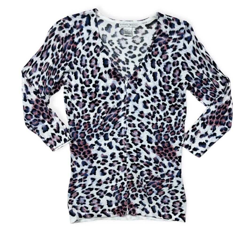 Alberto Makali 2000's Cheetah Print Zip Up Rhinestone Cardigan